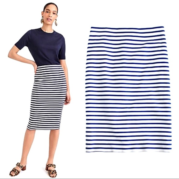J. Crew No. 2 Pencil Skirt Navy Blue Deck Stripe 0 - Picture 2 of 7